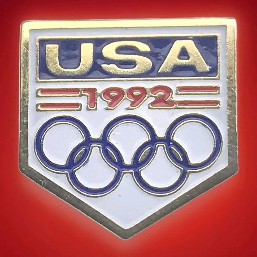 USA Olympic Rings Pin Gold Tone Vintage 1992 Red White Blue 90s